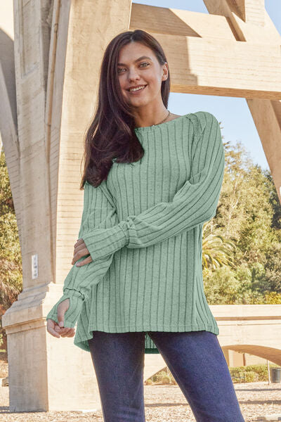 Ribbed Round Neck Long Sleeve Knit Top with Thumb Holes in Multiple Colors  Southern Soul Collectives