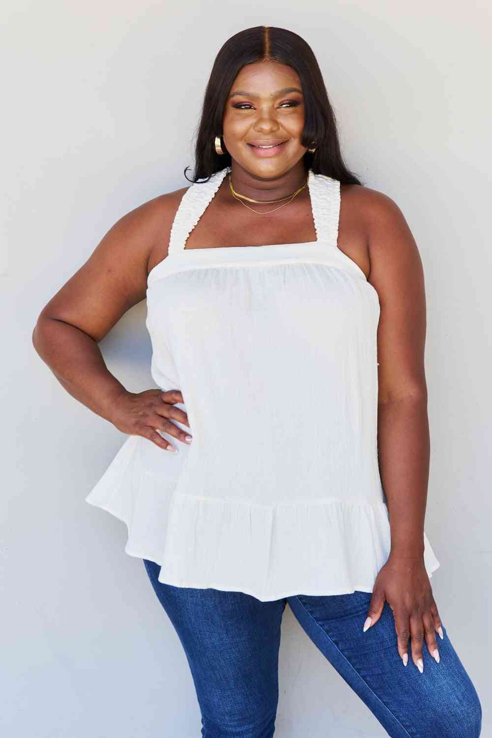 Good Attitude Back Tie Detail Ruffle Tunic Top in Ivory  Southern Soul Collectives