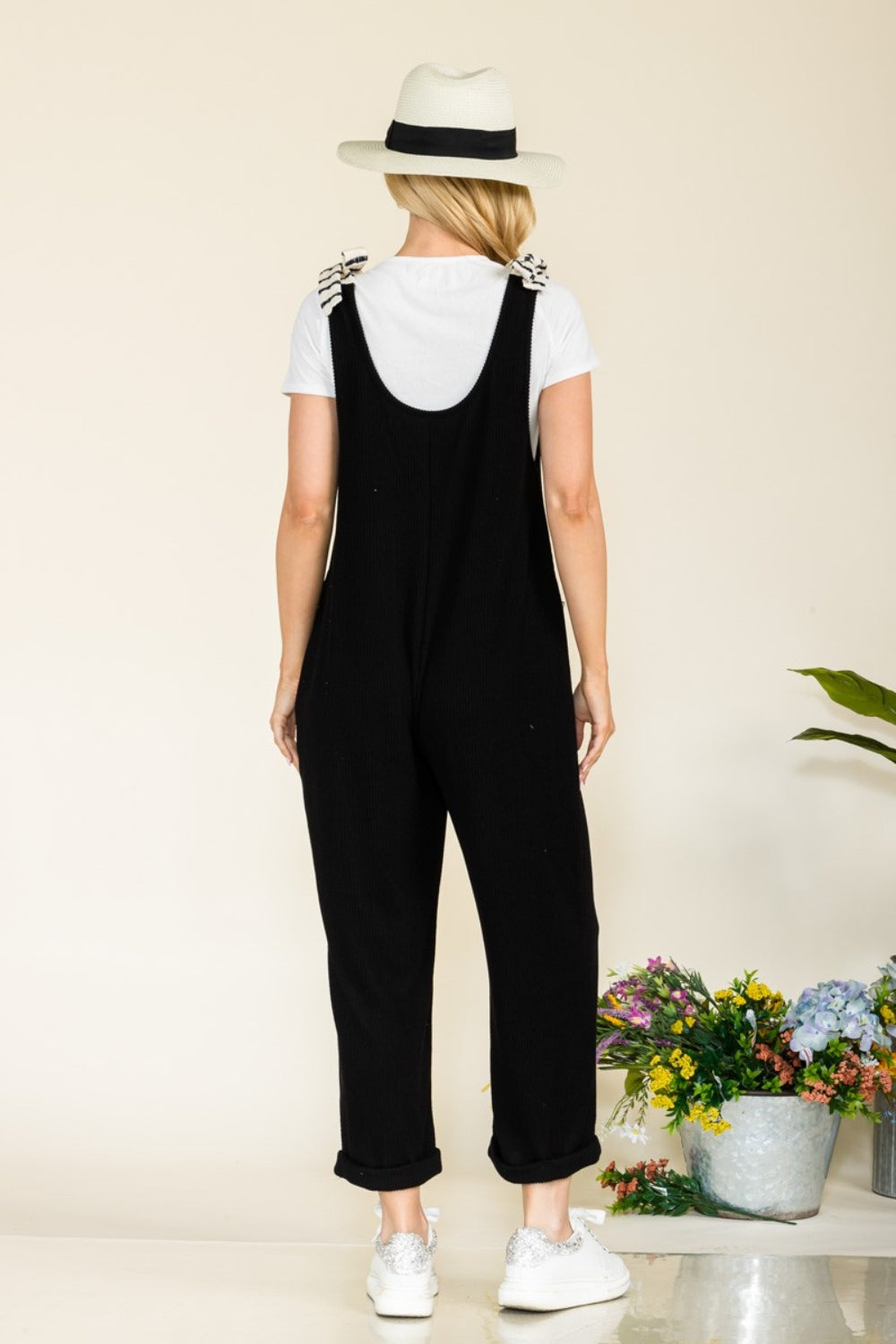 Celeste Full Size Stripe Contrast Pocket Rib Jumpsuit  Southern Soul Collectives