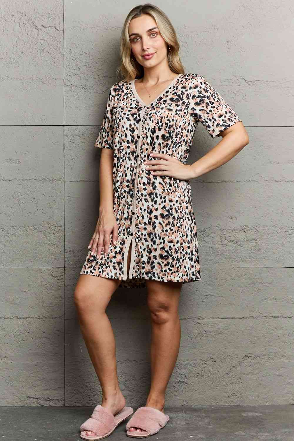 Quilted Quivers Button Down Sleepwear Dress in Animal Print  Southern Soul Collectives