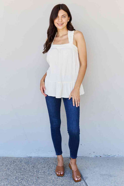 Good Attitude Back Tie Detail Ruffle Tunic Top in Ivory  Southern Soul Collectives