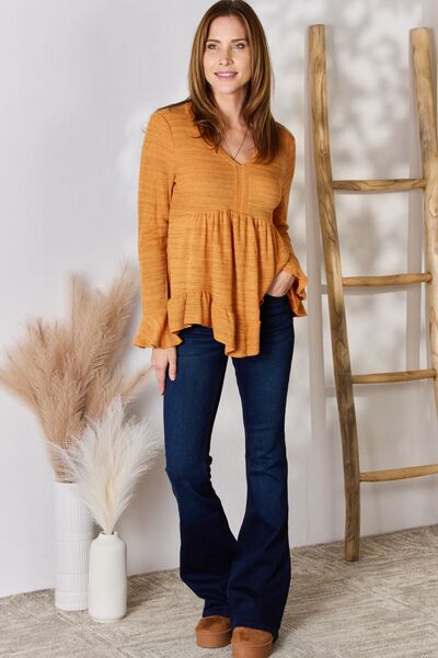 V-Neck Flounce Sleeve Babydoll Blouse in Rusty Orange  Southern Soul Collectives