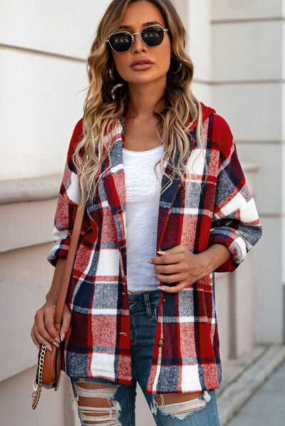 Button Up Plaid Hooded Jacket  Southern Soul Collectives