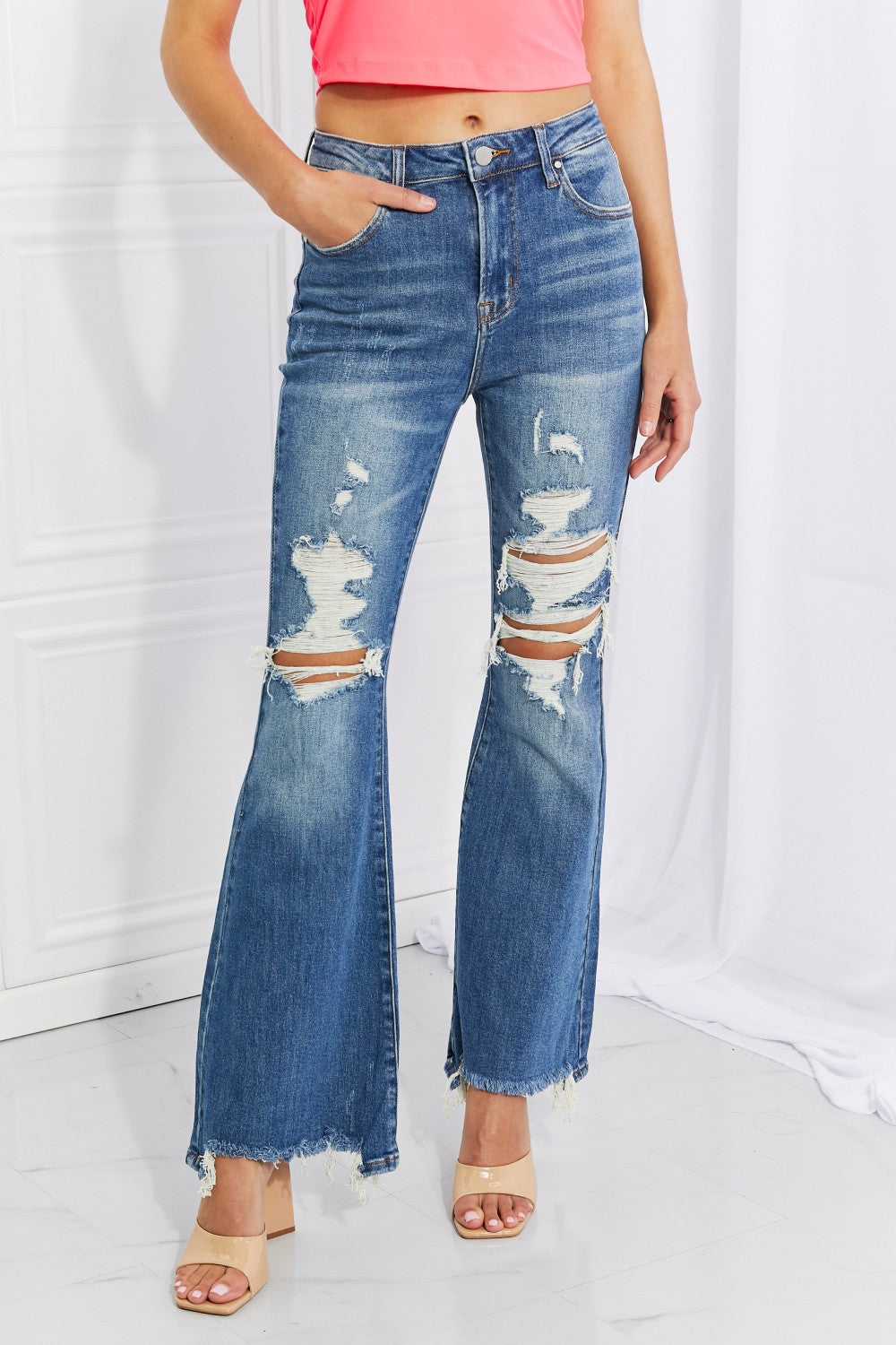 RISEN Full Size Hazel High Rise Distressed Flare Jeans  Southern Soul Collectives 