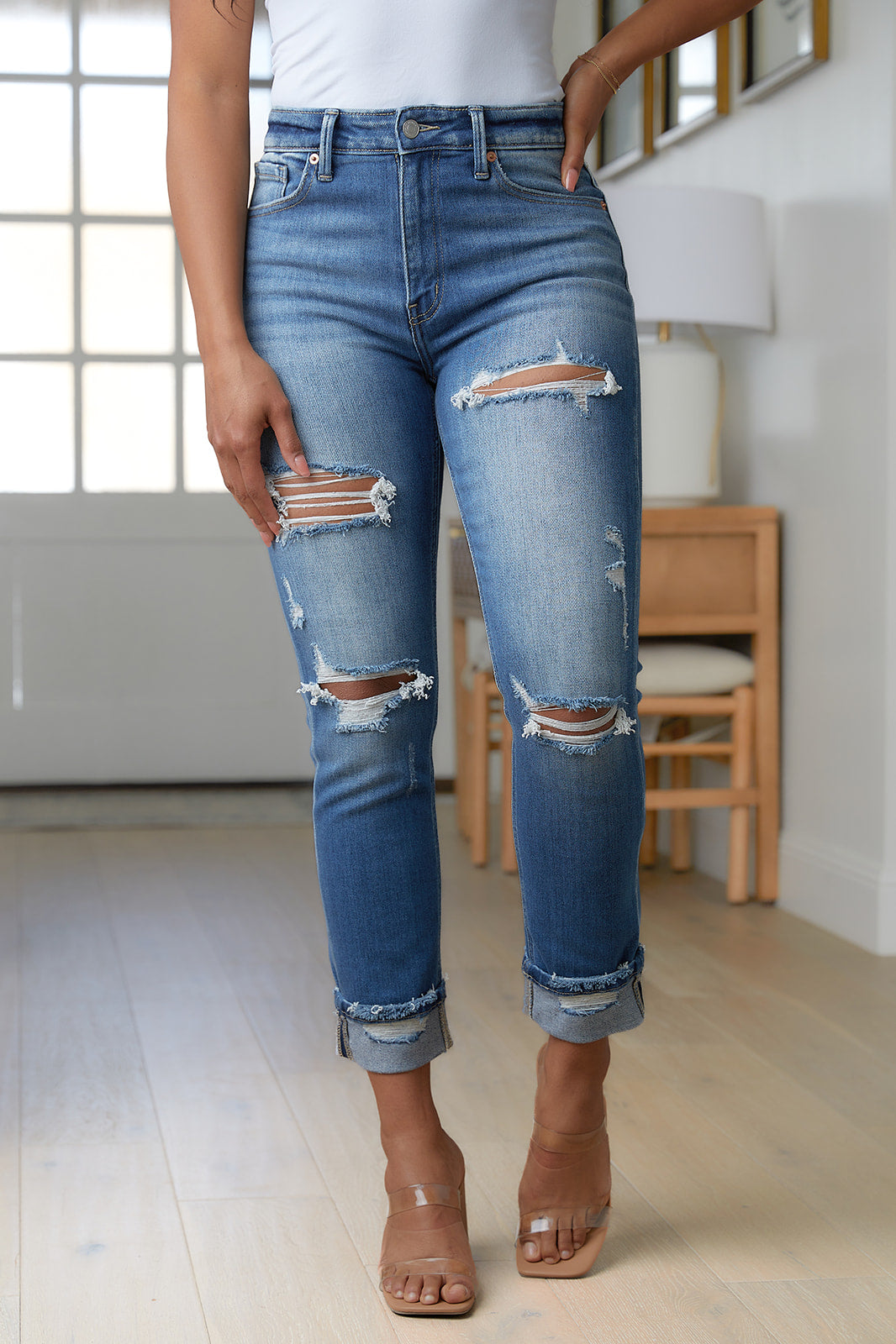 Belinda High Rise Distressed Straight Jeans Womens Southern Soul Collectives 