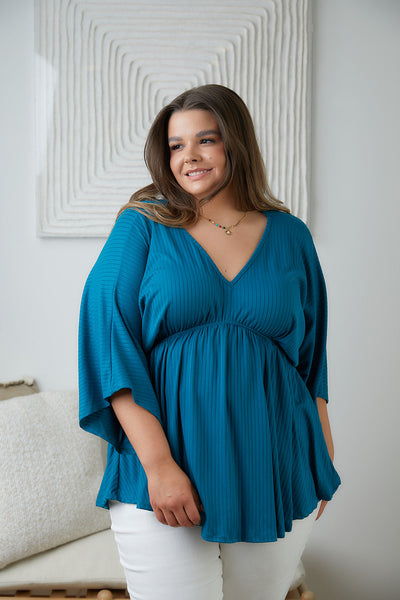 Storied Moments Draped Peplum Top in Teal Womens Southern Soul Collectives 