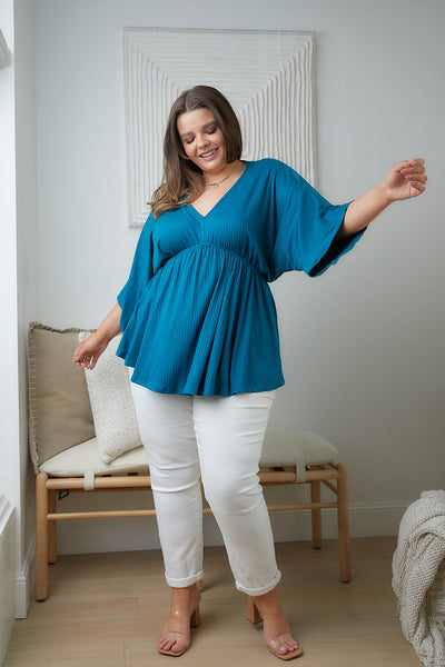 Storied Moments Draped Peplum Top in Teal Womens Southern Soul Collectives 