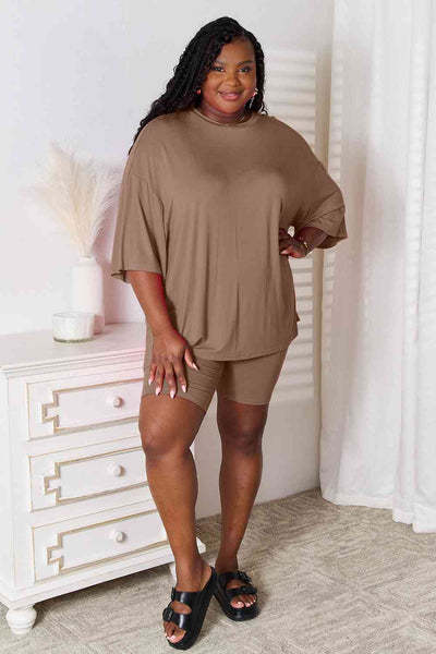 Basic Bae Full Size Soft Rayon Three-Quarter Sleeve Top and Shorts Set  Southern Soul Collectives