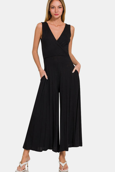 Zenana Surplice Neckline Sleeveless Jumpsuit  Southern Soul Collectives