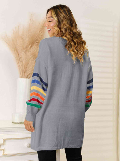 Striped Sleeve Open Front Dropped Shoulder Long Line Cardigan in Multiple Colors  Southern Soul Collectives