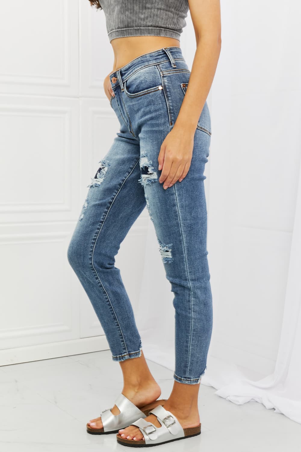 Judy Blue Dahlia Full Size Distressed Patch Jeans  Southern Soul Collectives 