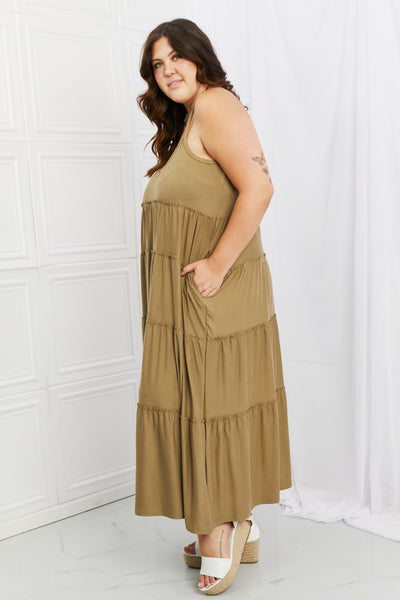 Zenana Full Size Spaghetti Strap Tiered Dress with Pockets in Khaki  Southern Soul Collectives 