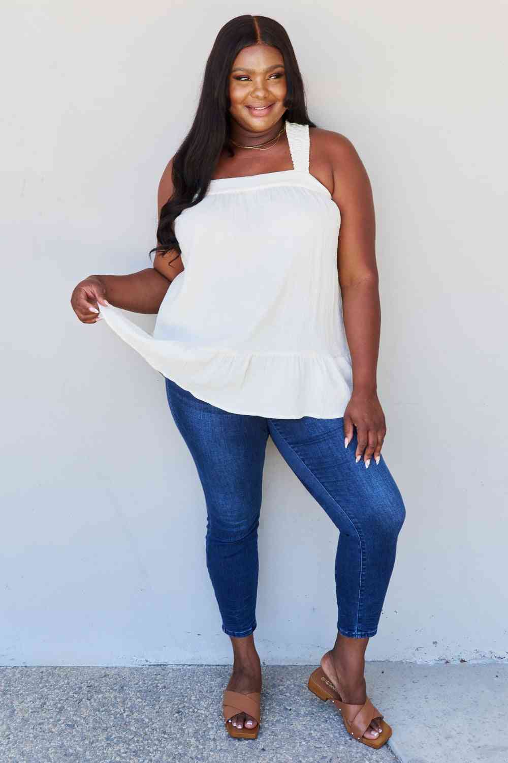 Good Attitude Back Tie Detail Ruffle Tunic Top in Ivory  Southern Soul Collectives