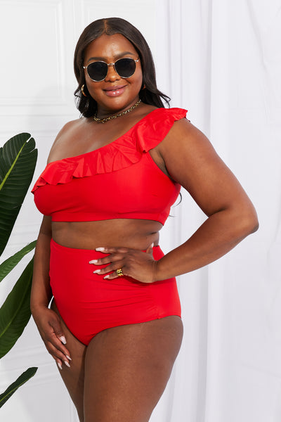 Seaside Romance Ruffle One-Shoulder Bikini in Red  Southern Soul Collectives 
