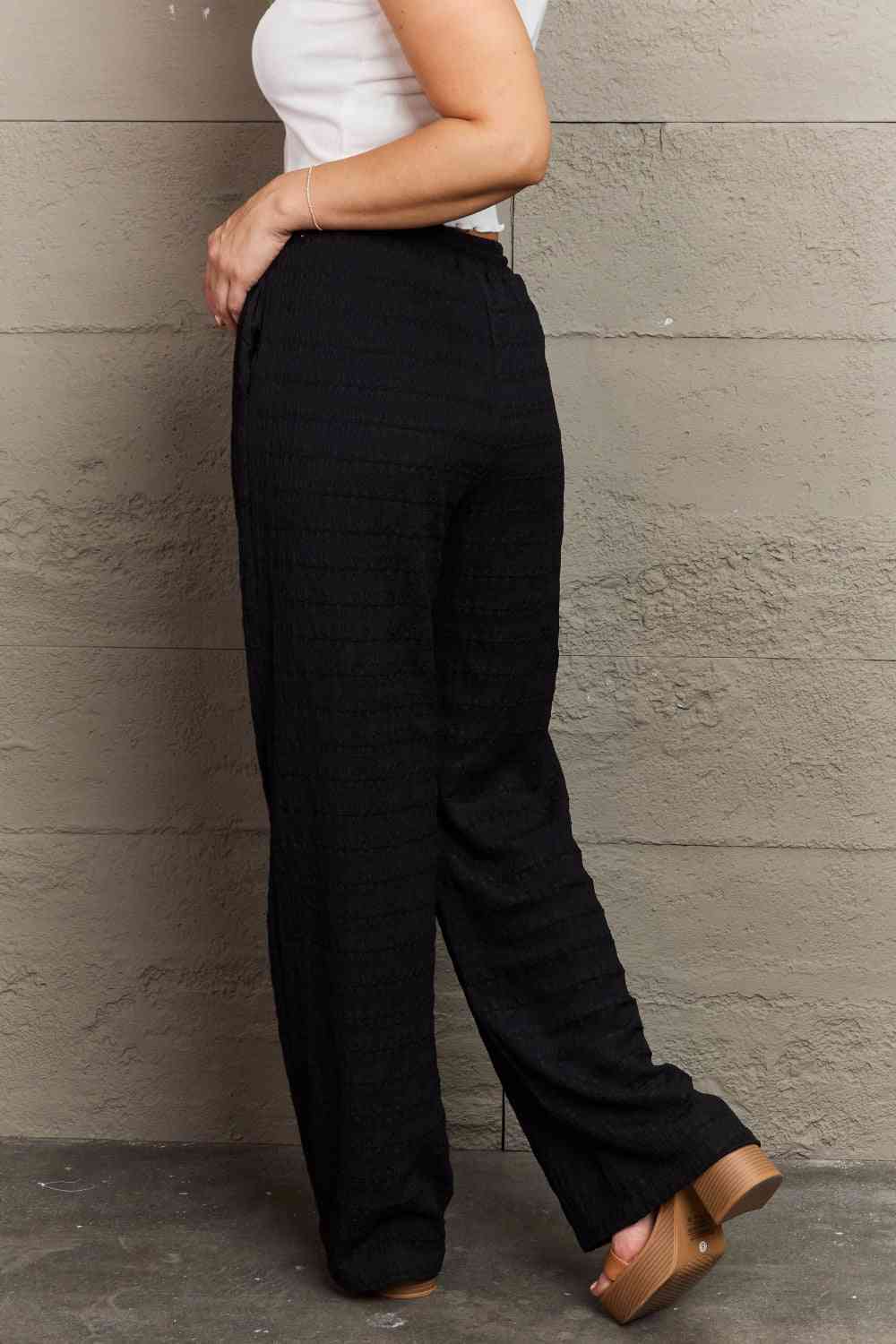 Dainty Delights Textured High Waisted Drawstring Pants in Black  Southern Soul Collectives