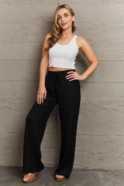 Dainty Delights Textured High Waisted Drawstring Pants in Black  Southern Soul Collectives