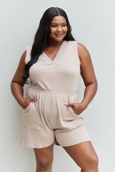 Zenana Forever Yours Full Size V-Neck Sleeveless Romper in Sand  Southern Soul Collectives 