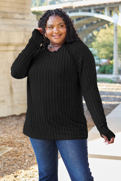 Ribbed Round Neck Long Sleeve Knit Top with Thumb Holes in Multiple Colors  Southern Soul Collectives