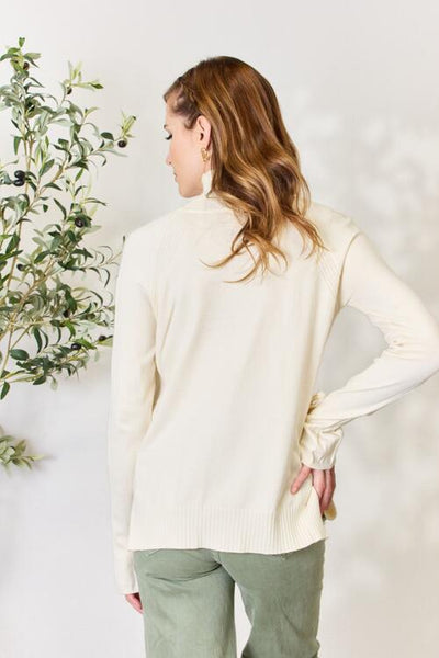 Ribbed Bow Tie Sleeve Detail Long Sleeve Turtleneck Knit Top in Cream  Southern Soul Collectives