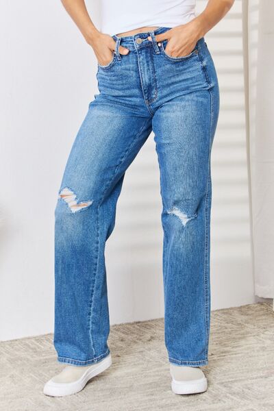 Judy Blue Full Size High Waist Distressed Straight-Leg Jeans  Southern Soul Collectives