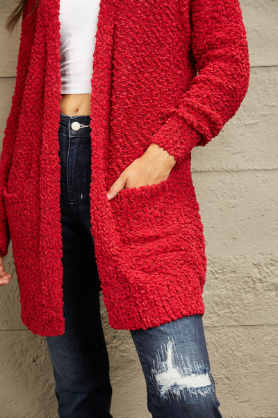 Falling For You Open Front Popcorn Cardigan in Red  Southern Soul Collectives 