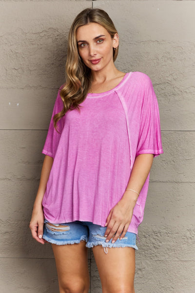 Laid Back Washed Boat Neck Top in Pink  Southern Soul Collectives 