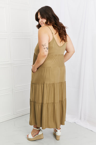 Zenana Full Size Spaghetti Strap Tiered Dress with Pockets in Khaki  Southern Soul Collectives 