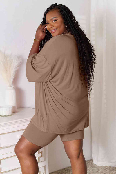 Basic Bae Full Size Soft Rayon Three-Quarter Sleeve Top and Shorts Set  Southern Soul Collectives