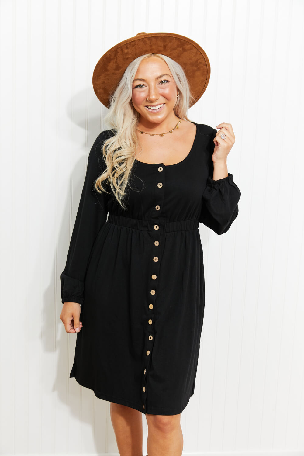 Scoop Neck Empire Waist Long Sleeve Mini Dress  Southern Soul Collectives 
