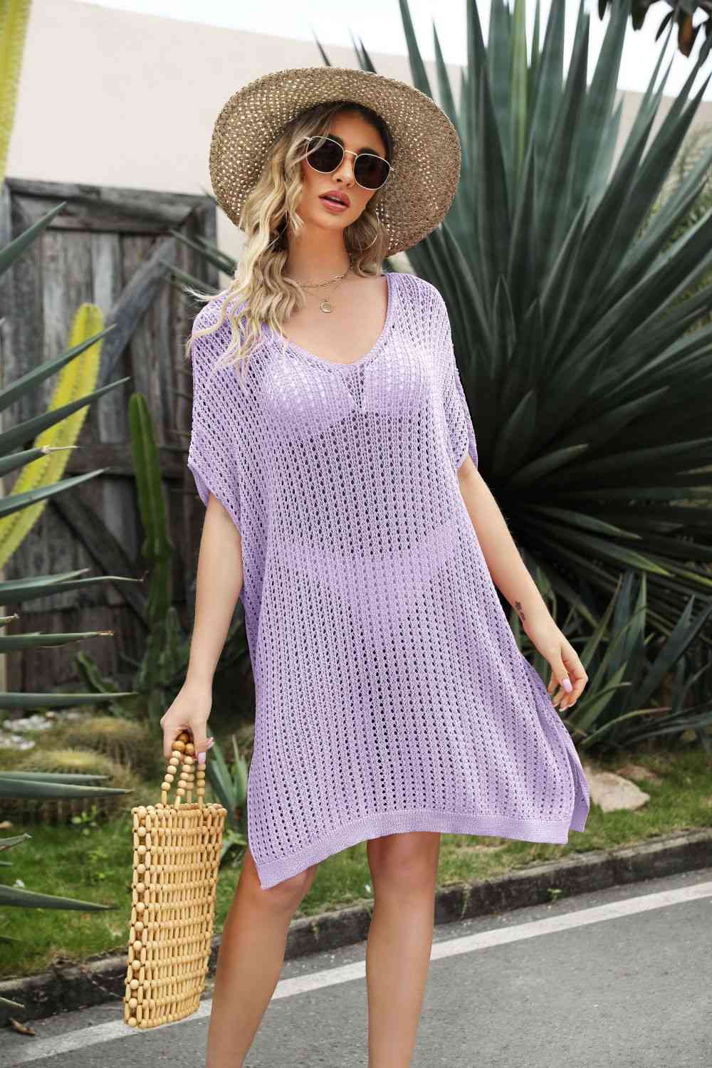 Openwork Knit Side Slit Swim Cover-Up Dress in Multiple Colors  Southern Soul Collectives