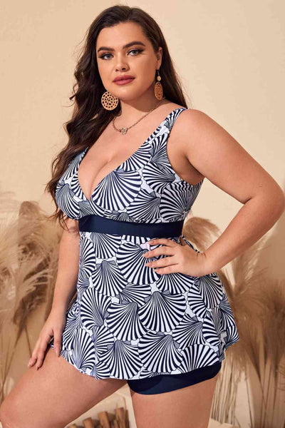 Plus Size Printed Sleeveless Top and Shorts Swim Set  Southern Soul Collectives