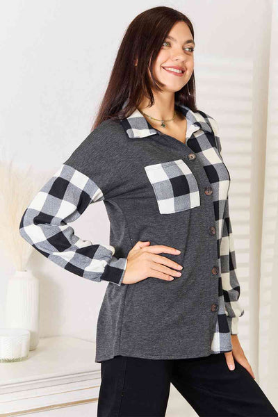 Solid Plaid Contrast Shacket in Charcoal  Southern Soul Collectives