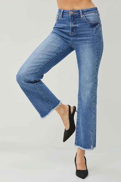 RISEN High Waist Raw Hem Slit Straight Jeans  Southern Soul Collectives