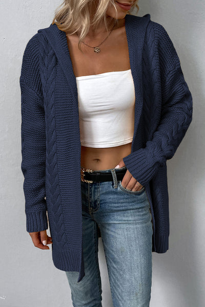 Cable-Knit Dropped Shoulder Hooded Cardigan  Southern Soul Collectives 