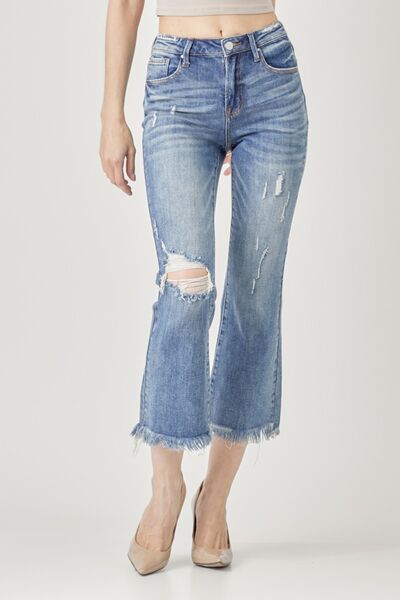 RISEN High Waist Distressed Cropped Bootcut Jeans  Southern Soul Collectives