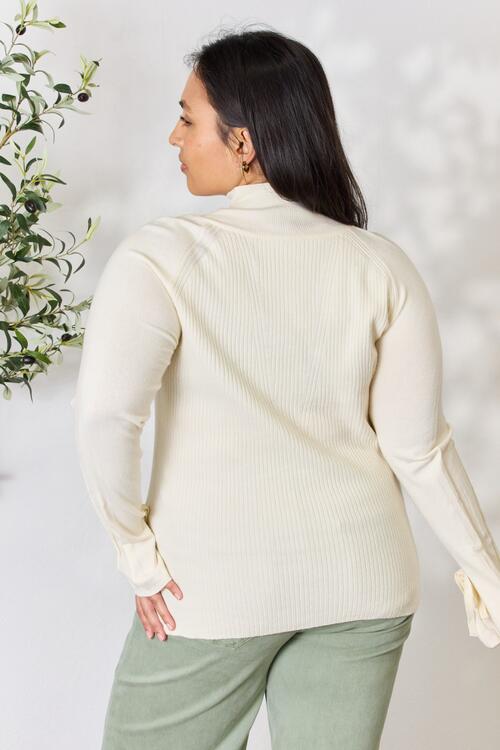 Ribbed Bow Tie Sleeve Detail Long Sleeve Turtleneck Knit Top in Cream  Southern Soul Collectives