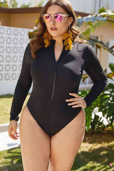 Zip Up Long Sleeve One-Piece Swimsuit  Southern Soul Collectives