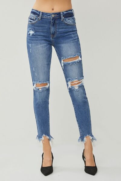 RISEN Distressed Frayed Hem Slim Jeans  Southern Soul Collectives