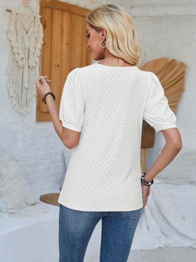 Eyelet Asymmetrical Neck Short Sleeve Top in Multiple Colors  Southern Soul Collectives