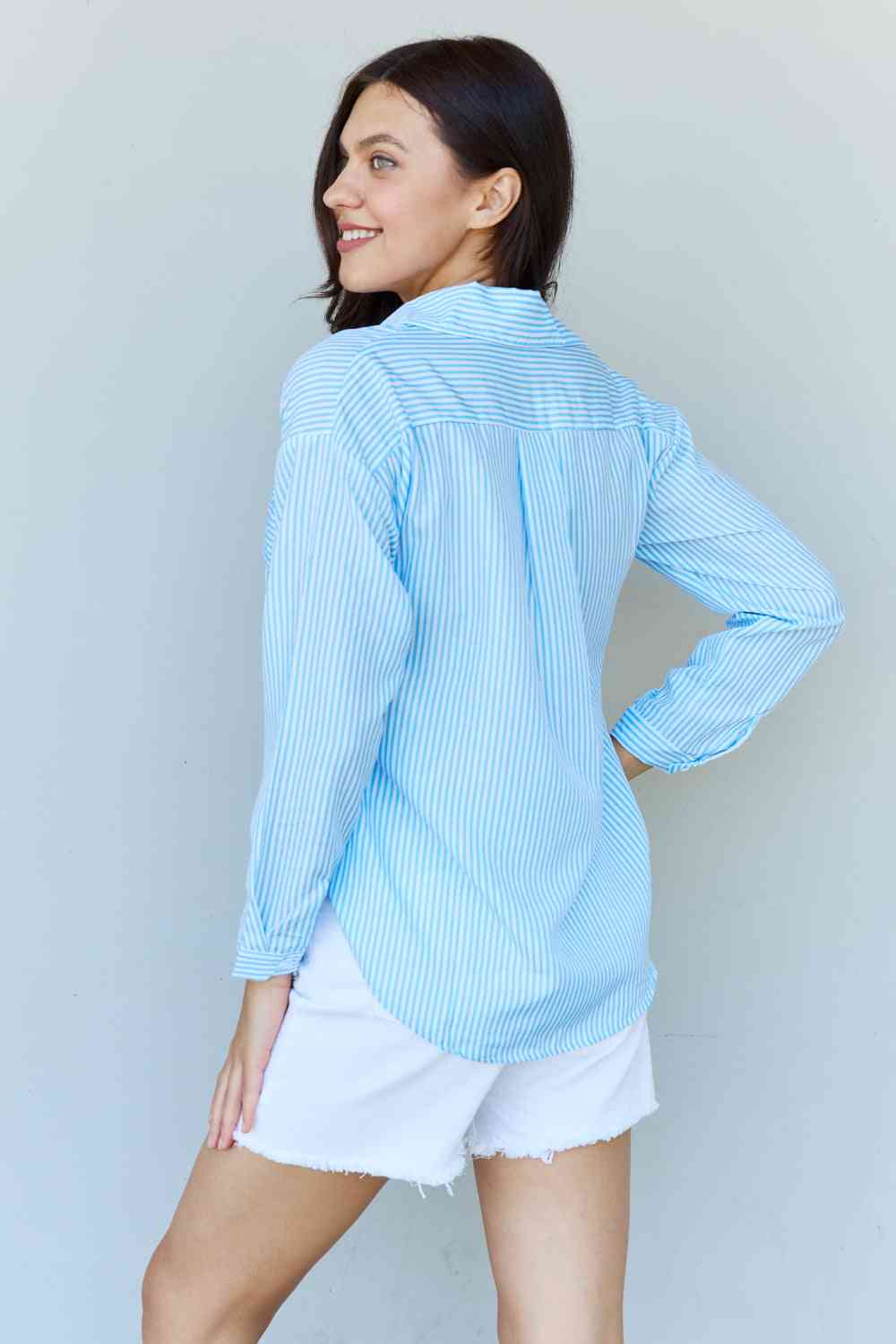 he Means Business Striped Button Down Shirt Top in Blue  Southern Soul Collectives