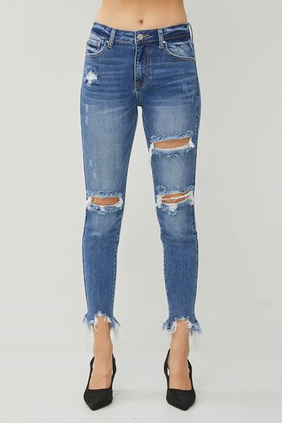 RISEN Distressed Frayed Hem Slim Jeans  Southern Soul Collectives