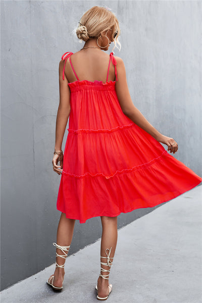 Tie-Shoulder Frill Trim Sleeveless Dress  Southern Soul Collectives 