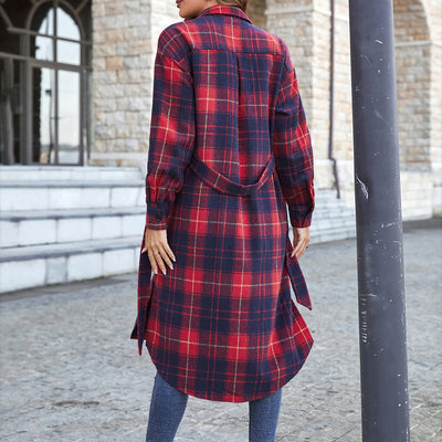 Plaid Belted Button Down Longline Shirt Jacket  Southern Soul Collectives 