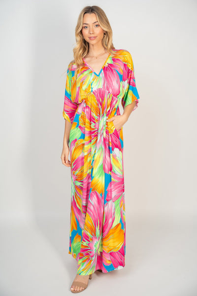 Large Floral Printed V-Neck Maxi Dress with Pockets Southern Soul Collectives