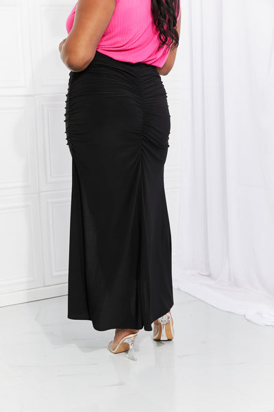 White Birch Up and Up Ruched Slit Maxi Skirt in Black  Southern Soul Collectives 