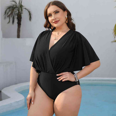 Plus Size Ruched Surplice Neck One-Piece Swimsuit  Southern Soul Collectives