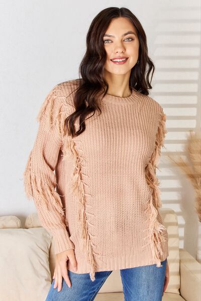 And The Why Tassel Detail Long Sleeve Sweater in Dusty Pink Peach  Southern Soul Collectives