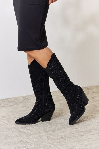 Black Rhinestone Knee High Cowboy Boots  Southern Soul Collectives