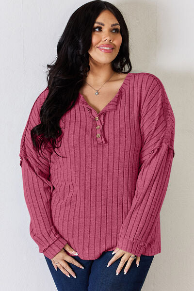 Anything But Basic Ribbed Half Button Long Sleeve Shirt  Southern Soul Collectives