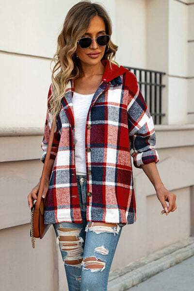 Button Up Plaid Hooded Jacket  Southern Soul Collectives